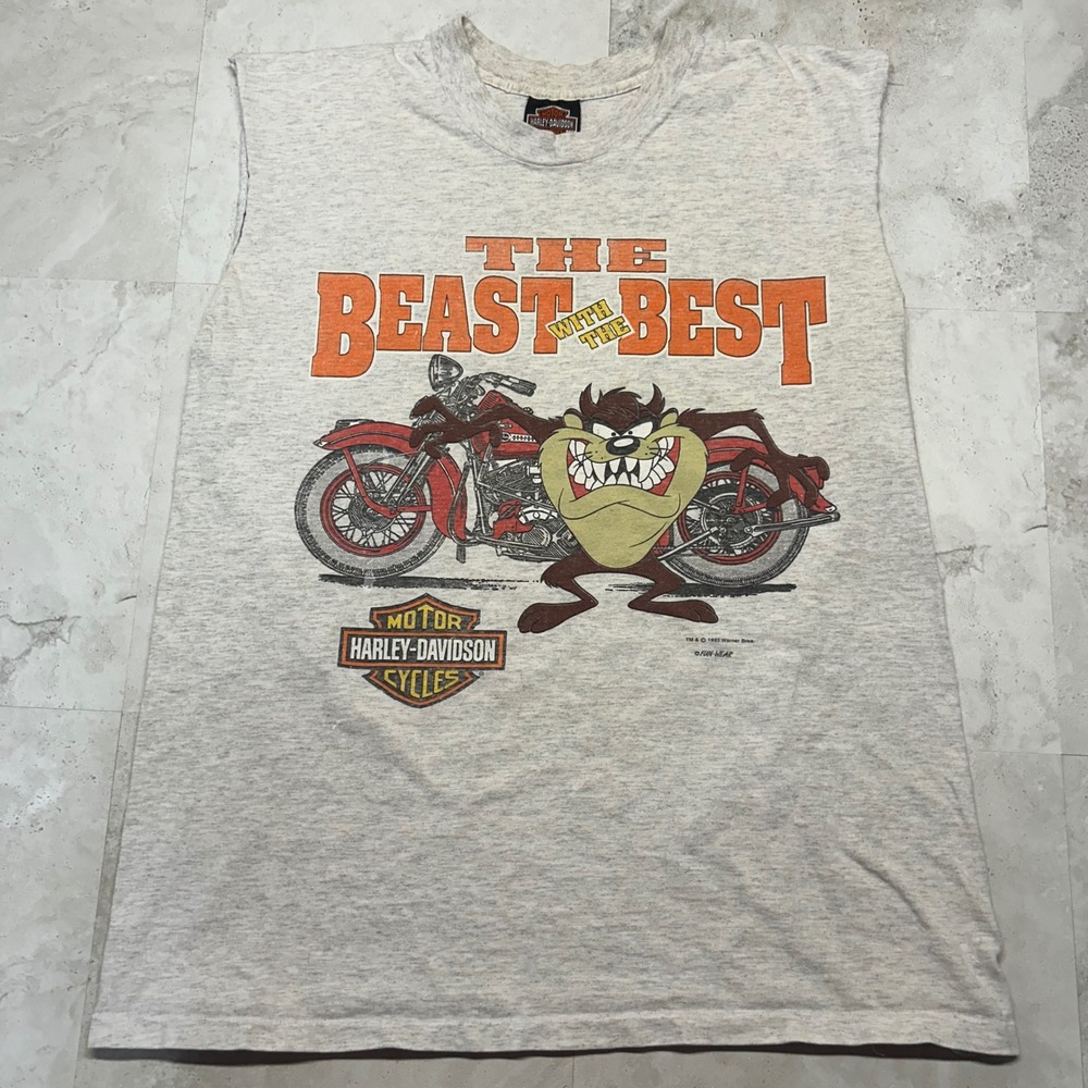 Harley-Davidson Taz Muscle Tank Grey Mens Large 1993 Vintage Biker Graphic Tee